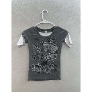 Magnetic Childrens Shirt Size Large 14 Gray Graphic Crown Layered Look Y2K